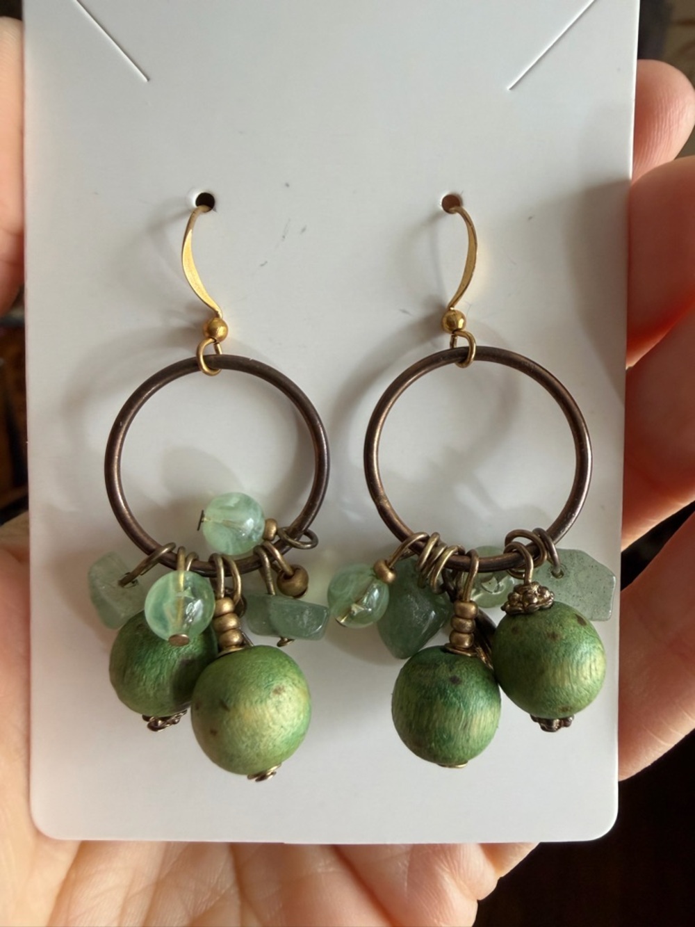 Boho Antique Bronze & Green Earth-Tone Earrings